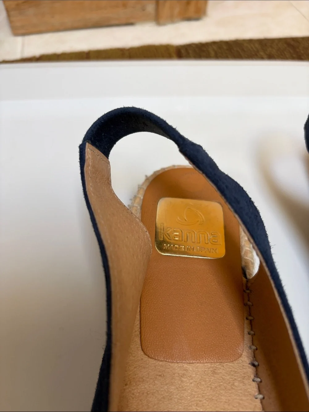 kanna Navy Suede Slingback Espadrille Peep Toe